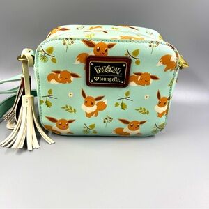 Preowned Loungefly Eevee Pokemon Mint With Branches & Leaves Crossbody Purse